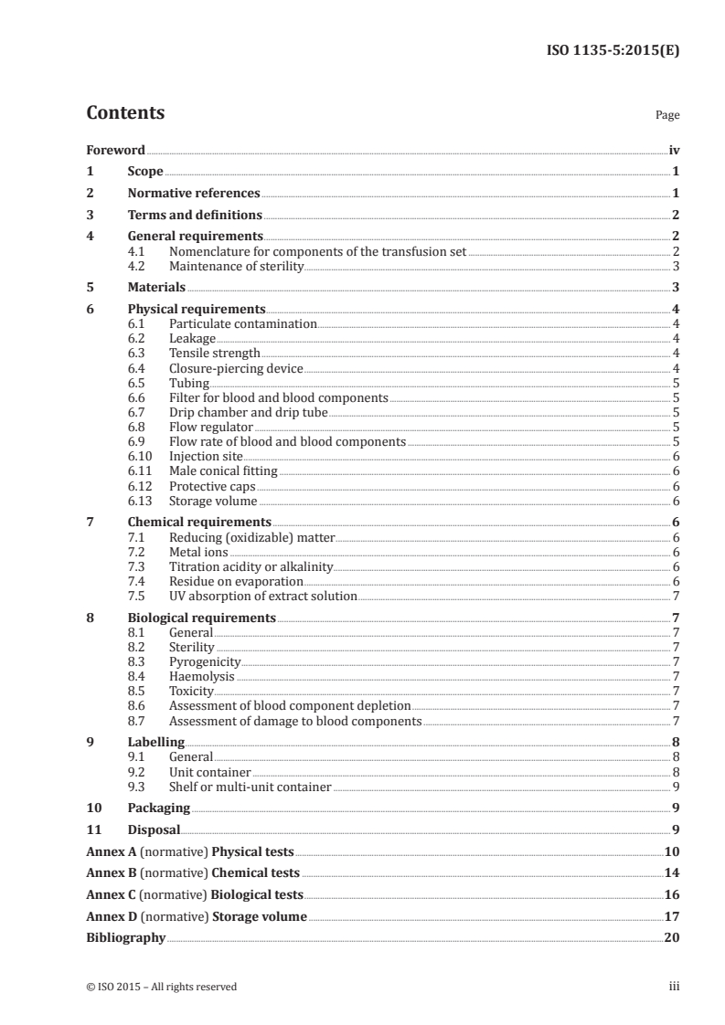 ISO 1135-5:2015 ISO 1135-5:2015 - Transfusion equipment for medical use — Part 5: Transfusion sets for single use with pressure infusion apparatus/30/2015 - Page 3 preview