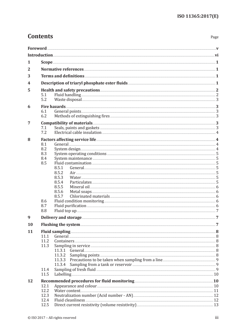 ISO 11365:2017 ISO 11365:2017 - Petroleum and related products — Requirements and guidance for the maintenance of triaryl phosphate ester turbine control fluids/8/2017 - Page 3 preview