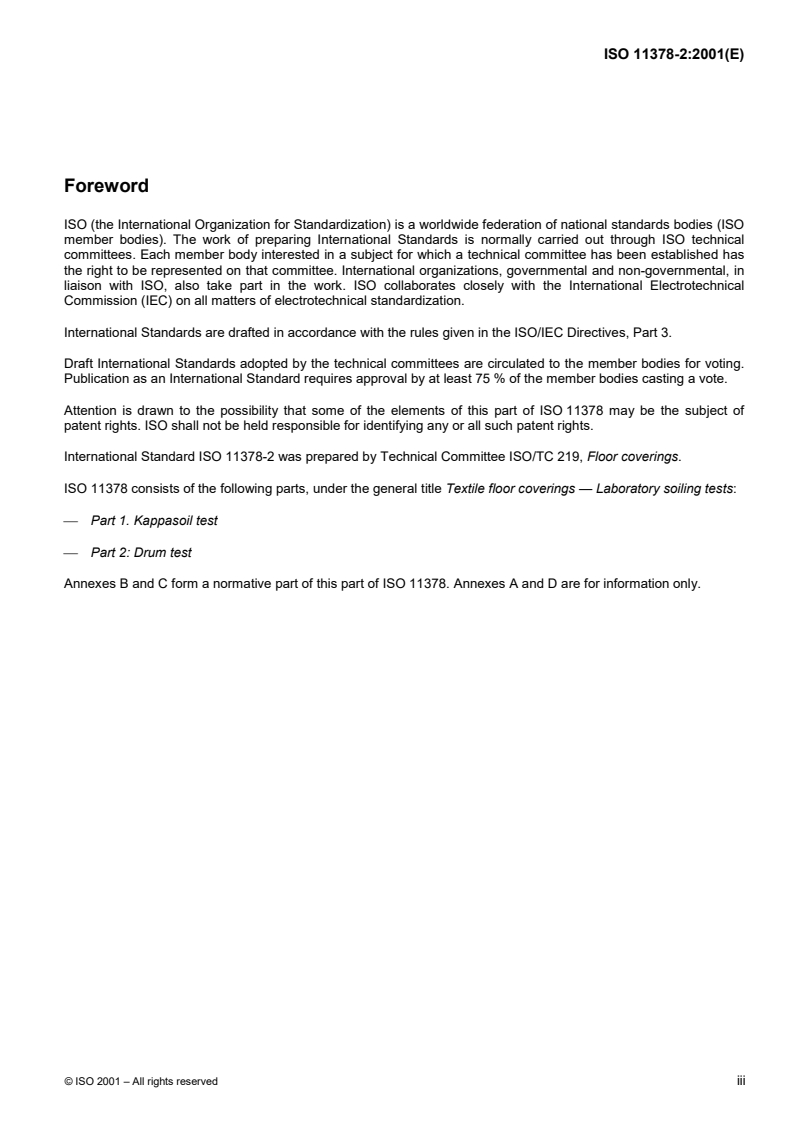 ISO 11378-2:2001 ISO 11378-2:2001 - Textile floor coverings — Laboratory soiling tests — Part 2: Drum test/10/2001 - Page 3 preview