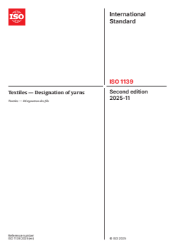 ISO 1139:2025 ISO 1139:2025 - Textiles — Designation of yarns
Released:11/26/2025 - Page 1 preview