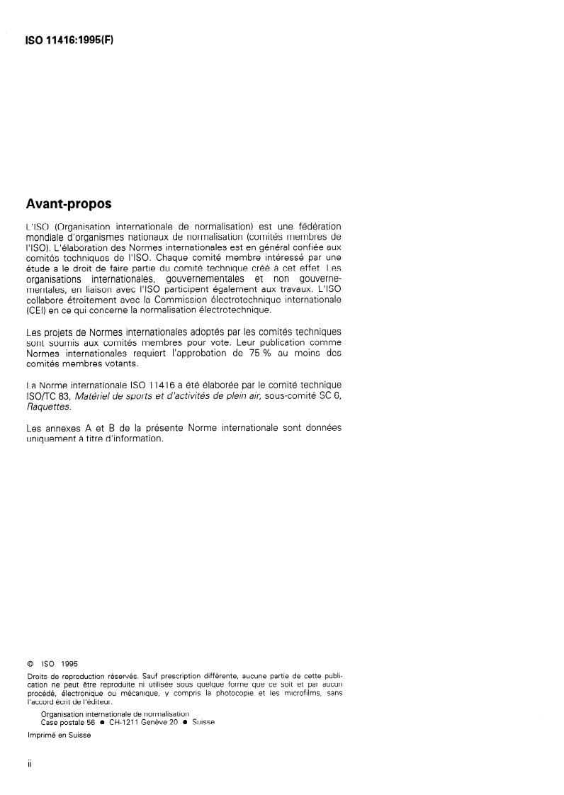 ISO 11416:1995 ISO 11416:1995 - Raquettes de tennis — Composants d'une raquette et paramètres physiques/1/1995 - Page 2 preview
