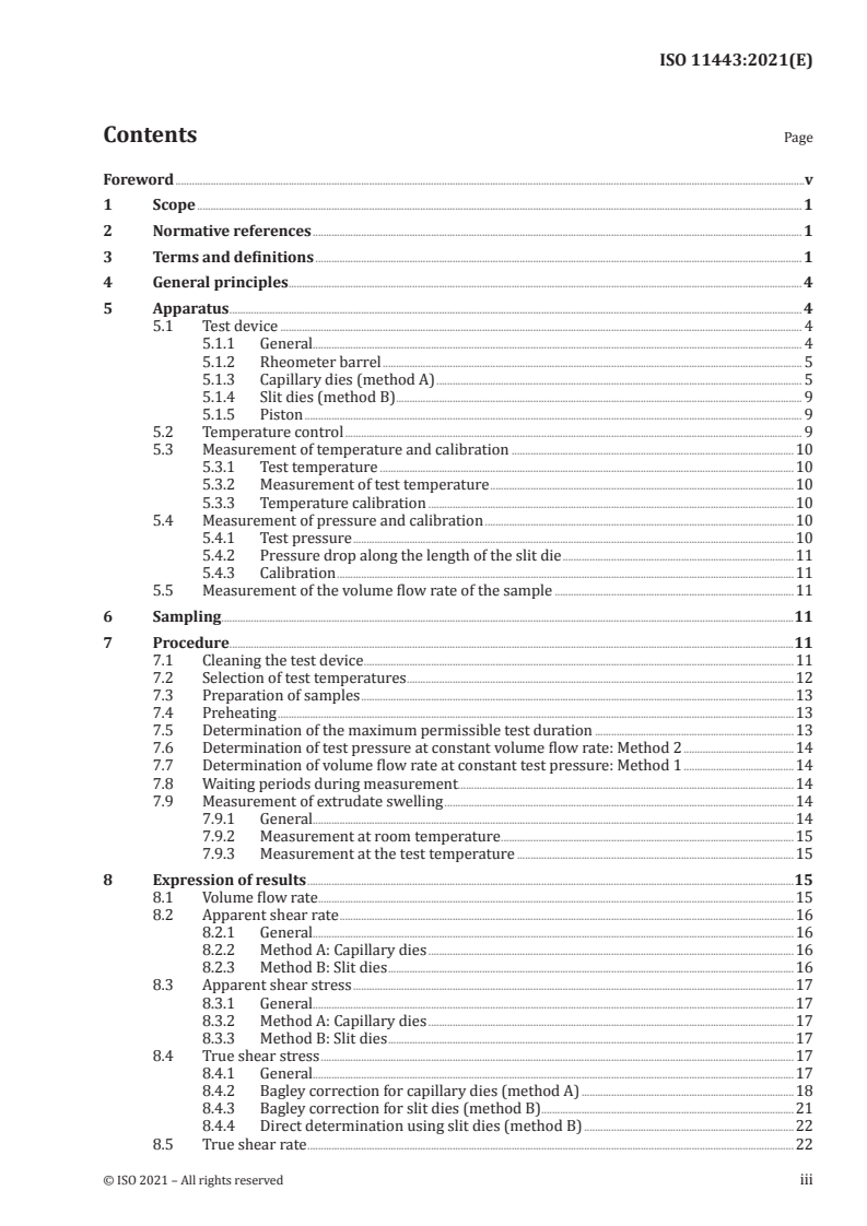 ISO 11443:2021 ISO 11443:2021 - Plastics — Determination of the fluidity of plastics using capillary and slit-die rheometers/26/2021 - Page 3 preview