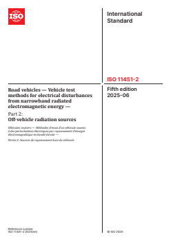 ISO 11451-2:2025 ISO 11451-2:2025 - Road vehicles — Vehicle test methods for electrical disturbances from narrowband radiated electromagnetic energy — Part 2: Off-vehicle radiation sources
Released:13. 06. 2025 - Page 1 preview