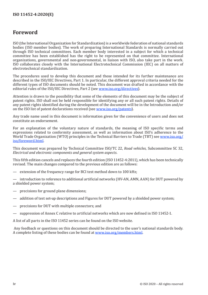 ISO 11452-4:2020 ISO 11452-4:2020 - Road vehicles — Component test methods for electrical disturbances from narrowband radiated electromagnetic energy — Part 4: Harness excitation methods/24/2020 - Page 4 preview