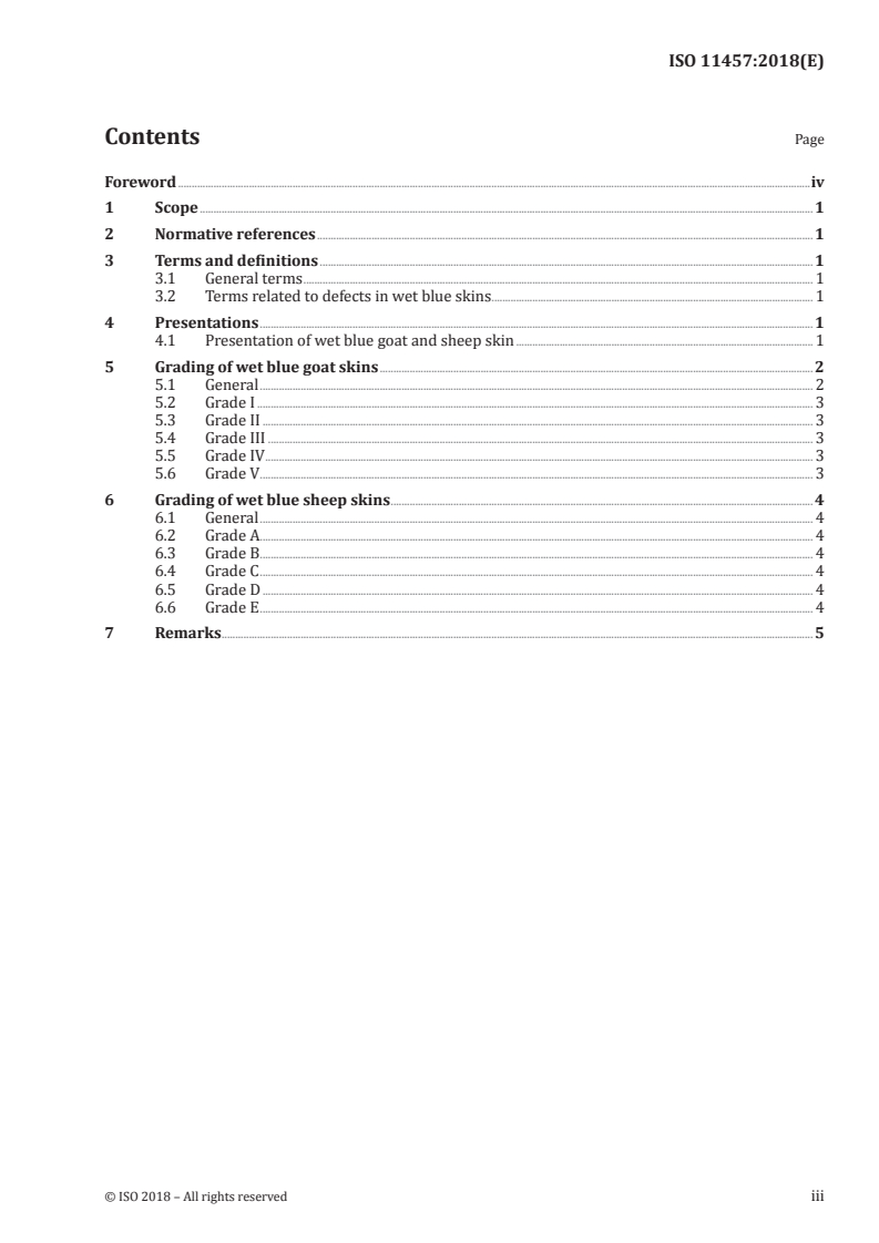 ISO 11457:2018 ISO 11457:2018 - Leather — Grading of wet blue goat and sheep skins based on defects/6/2018 - Page 3 preview