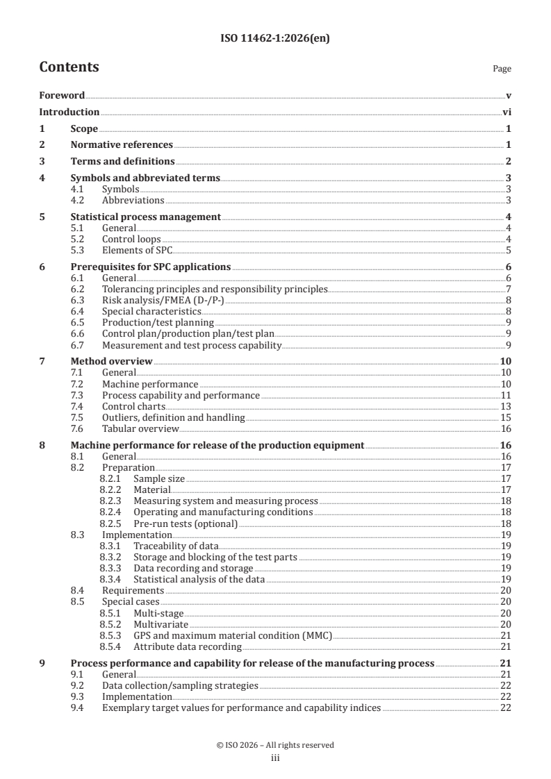 ISO 11462-1:2026 ISO 11462-1:2026 - Implementation of statistical process control (SPC) — Part 1: Statistical process management — Elements, tools and techniques of SPC - Page 3 preview