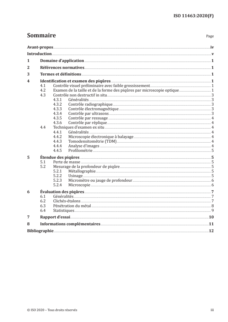 ISO 11463:2020 ISO 11463:2020 - Corrosion des métaux et alliages — Lignes directrices pour l’évaluation de la corrosion par piqûres/6/2020 - Page 3 preview