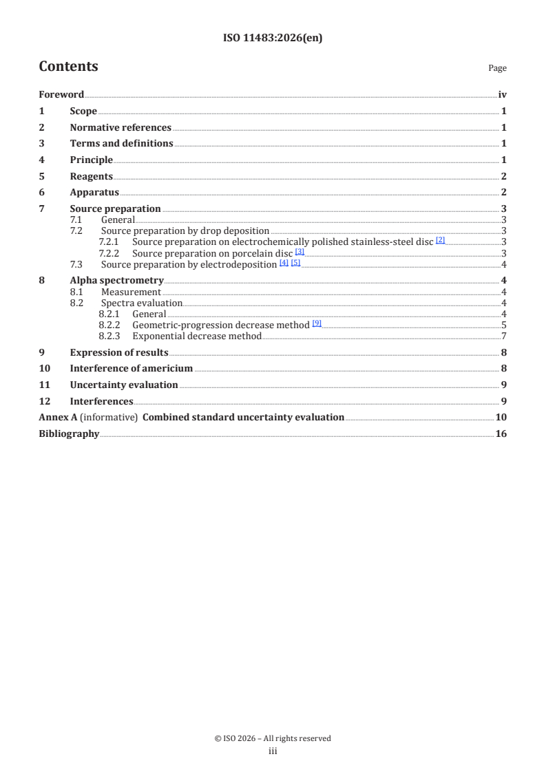 ISO 11483:2026 ISO 11483:2026 - Nuclear fuel technology — Preparation of plutonium sources and determination of 238Pu/239Pu isotope ratio by alpha spectrometry - Page 3 preview