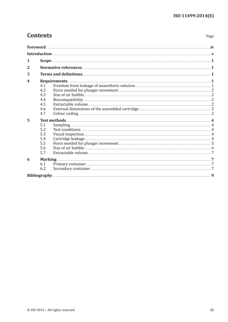 ISO 11499:2014 ISO 11499:2014 - Dentistry — Single-use cartridges for local anaesthetics/21/2014 - Page 3 preview