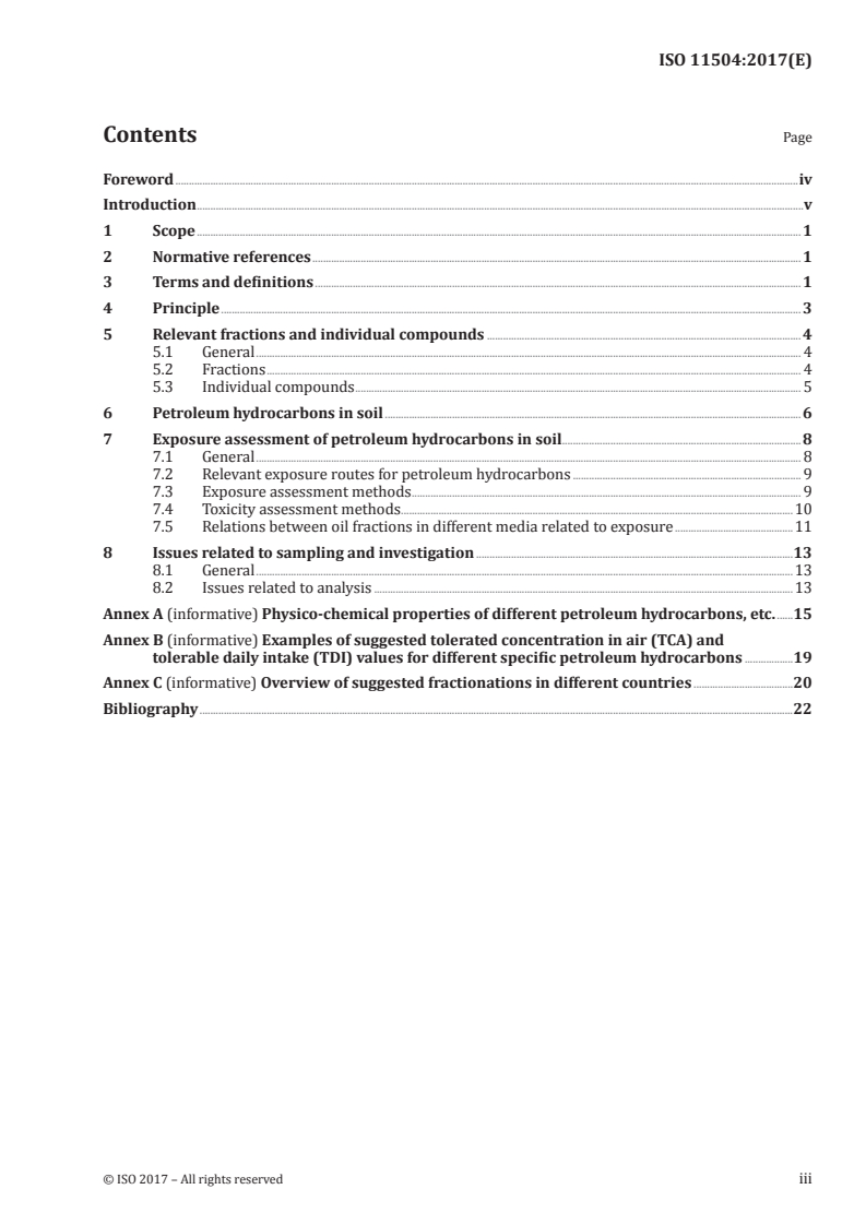 ISO 11504:2017 ISO 11504:2017 - Soil quality — Assessment of impact from soil contaminated with petroleum hydrocarbons/28/2017 - Page 3 preview