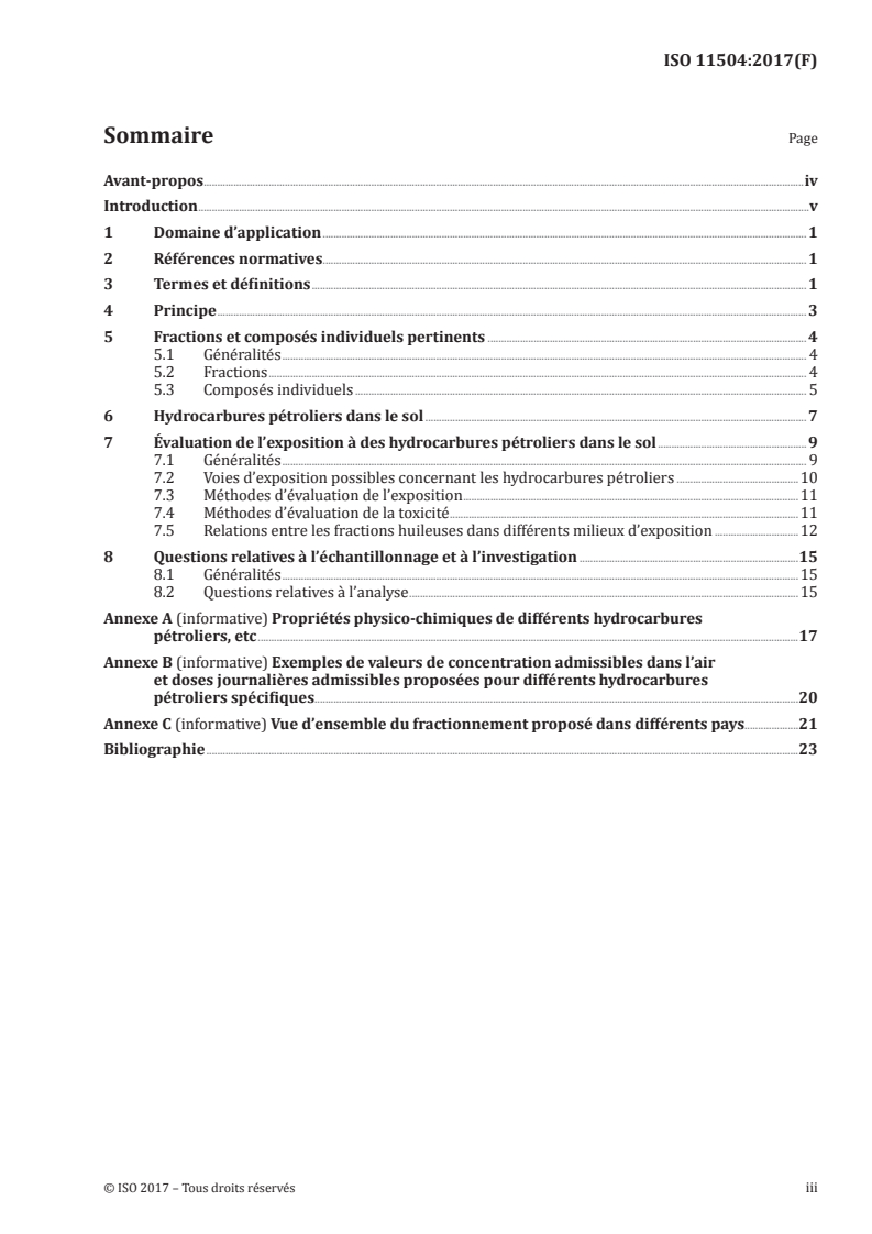 ISO 11504:2017 ISO 11504:2017 - Qualité du sol — Évaluation de l'impact du sol contaminé avec des hydrocarbures pétroliers/22/2017 - Page 3 preview