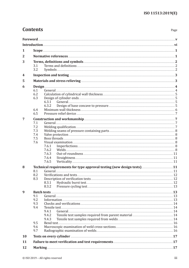 ISO 11513:2019 ISO 11513:2019 - Gas cylinders — Refillable welded steel cylinders containing materials for sub-atmospheric gas packaging (excluding acetylene) — Design, construction, testing, use and periodic inspection/20/2019 - Page 3 preview