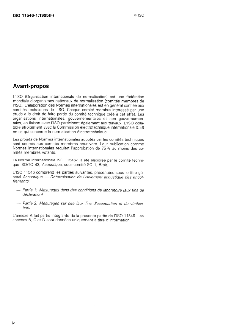 ISO 11546-1:1995 ISO 11546-1:1995 - Acoustique — Détermination de l'isolement acoustique des encoffrements — Partie 1: Mesurages dans des conditions de laboratoire (aux fins de déclaration)/7/1995 - Page 4 preview