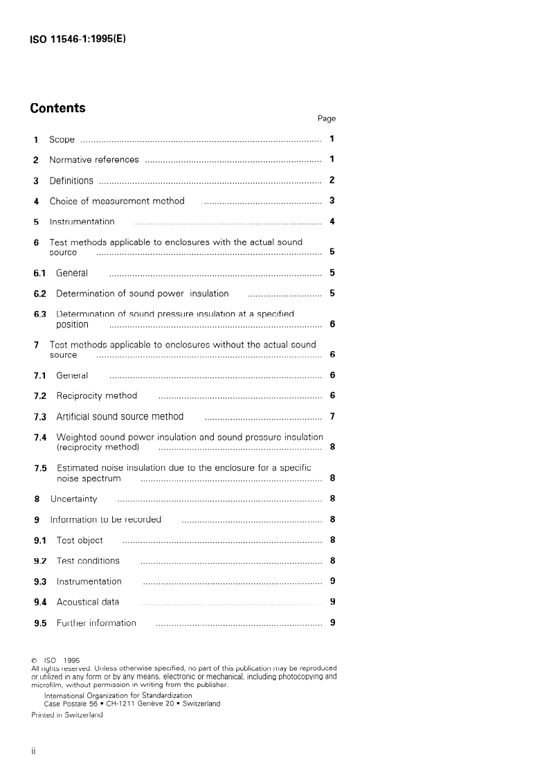 ISO 11546-1:1995 ISO 11546-1:1995 - Acoustics — Determination of sound insulation performances of enclosures — Part 1: Measurements under laboratory conditions (for declaration purposes)/7/1995 - Page 2 preview
