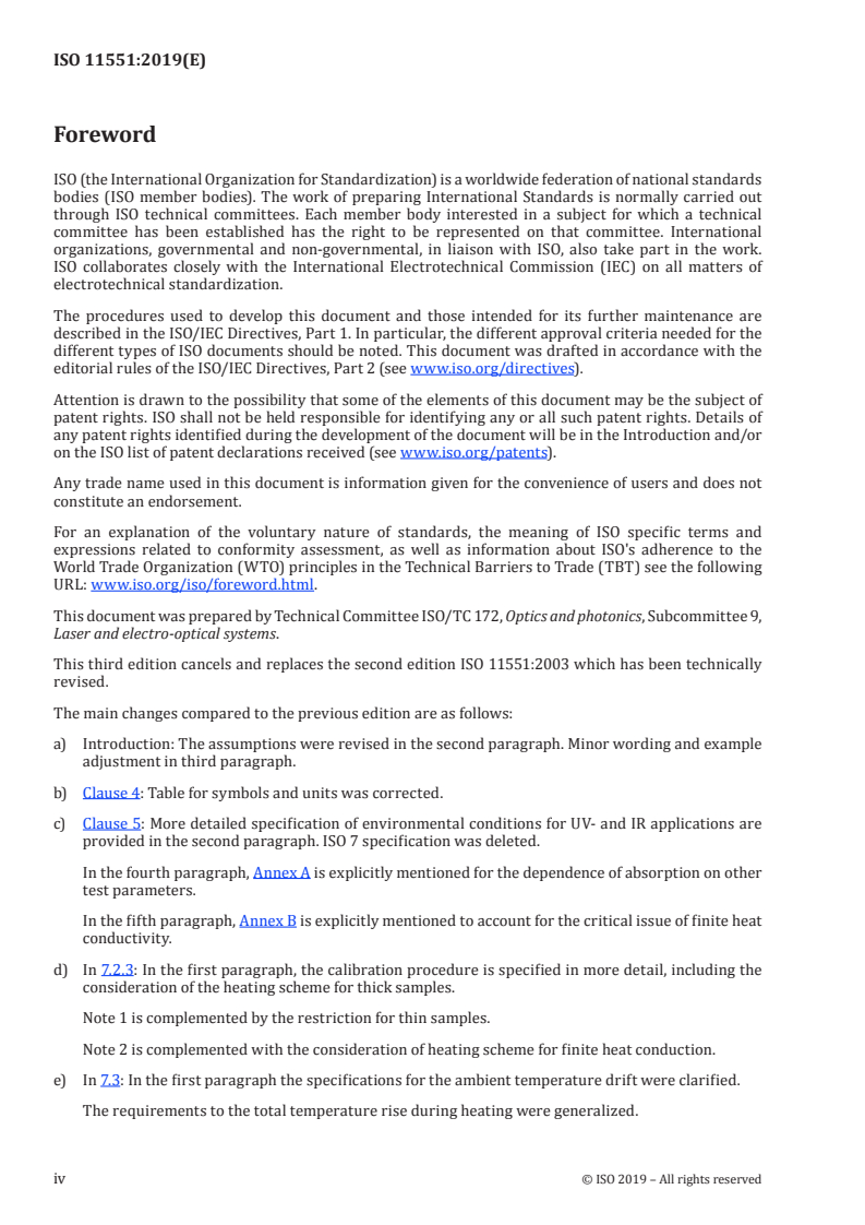 ISO 11551:2019 ISO 11551:2019 - Optics and photonics — Lasers and laser-related equipment — Test method for absorptance of optical laser components/16/2020 - Page 4 preview
