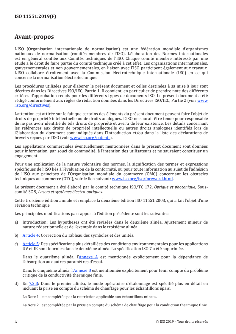 ISO 11551:2019 ISO 11551:2019 - Optique et photonique — Lasers et équipements associés aux lasers — Méthode d'essai du facteur d'absorption des composants optiques pour lasers/16/2020 - Page 4 preview