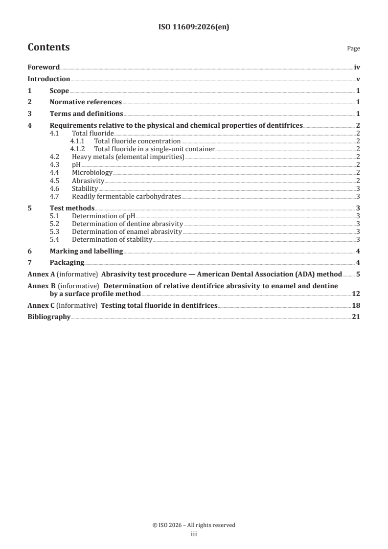 ISO 11609:2026 ISO 11609:2026 - Dentistry — Dentifrices — Requirements, test methods and marking - Page 3 preview