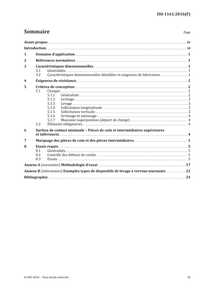 ISO 1161:2016 ISO 1161:2016 - Conteneurs de la série 1 — Pièces de coin et pièces de fixation intermédiaires — Spécifications/11/2016 - Page 3 preview