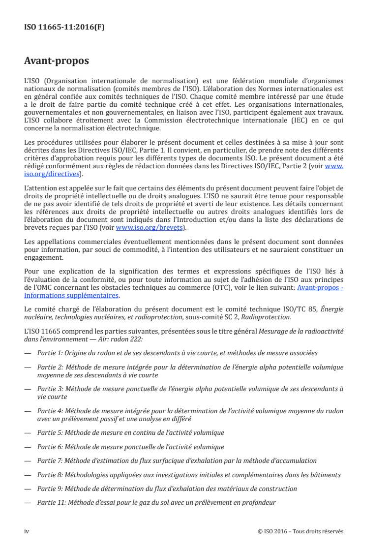 ISO 11665-11:2016 ISO 11665-11:2016 - Mesurage de la radioactivité dans l'environnement — Air: radon 222 — Partie 11: Méthode d'essai pour le gaz du sol avec un prélèvement en profondeur/13/2016 - Page 4 preview