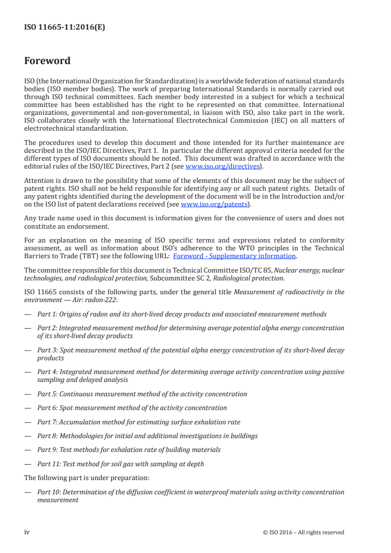 ISO 11665-11:2016 ISO 11665-11:2016 - Measurement of radioactivity in the environment — Air: radon-222 — Part 11: Test method for soil gas with sampling at depth/13/2016 - Page 4 preview