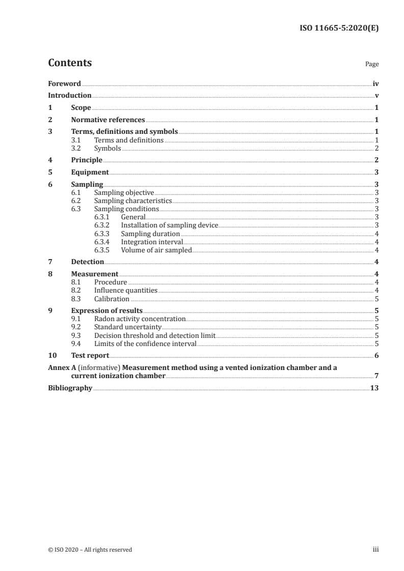 ISO 11665-5:2020 ISO 11665-5:2020 - Measurement of radioactivity in the environment — Air: radon-222 — Part 5: Continuous measurement methods of the activity concentration/13/2020 - Page 3 preview