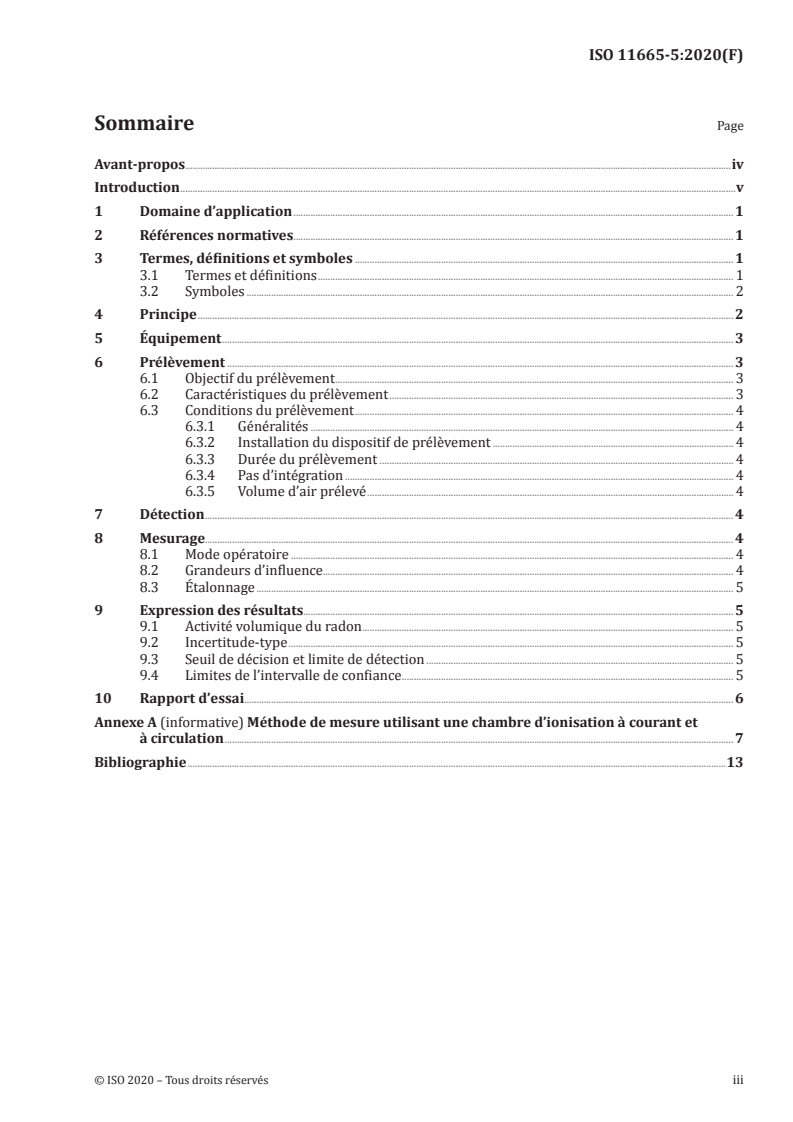 ISO 11665-5:2020 ISO 11665-5:2020 - Mesurage de la radioactivité dans l'environnement — Air: radon 222 — Partie 5: Méthodes de mesure en continu de l'activité volumique/8/2020 - Page 3 preview