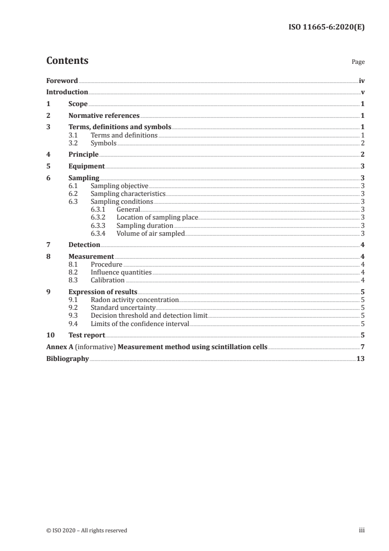 ISO 11665-6:2020 ISO 11665-6:2020 - Measurement of radioactivity in the environment — Air: radon-222 — Part 6: Spot measurement methods of the activity concentration/13/2020 - Page 3 preview