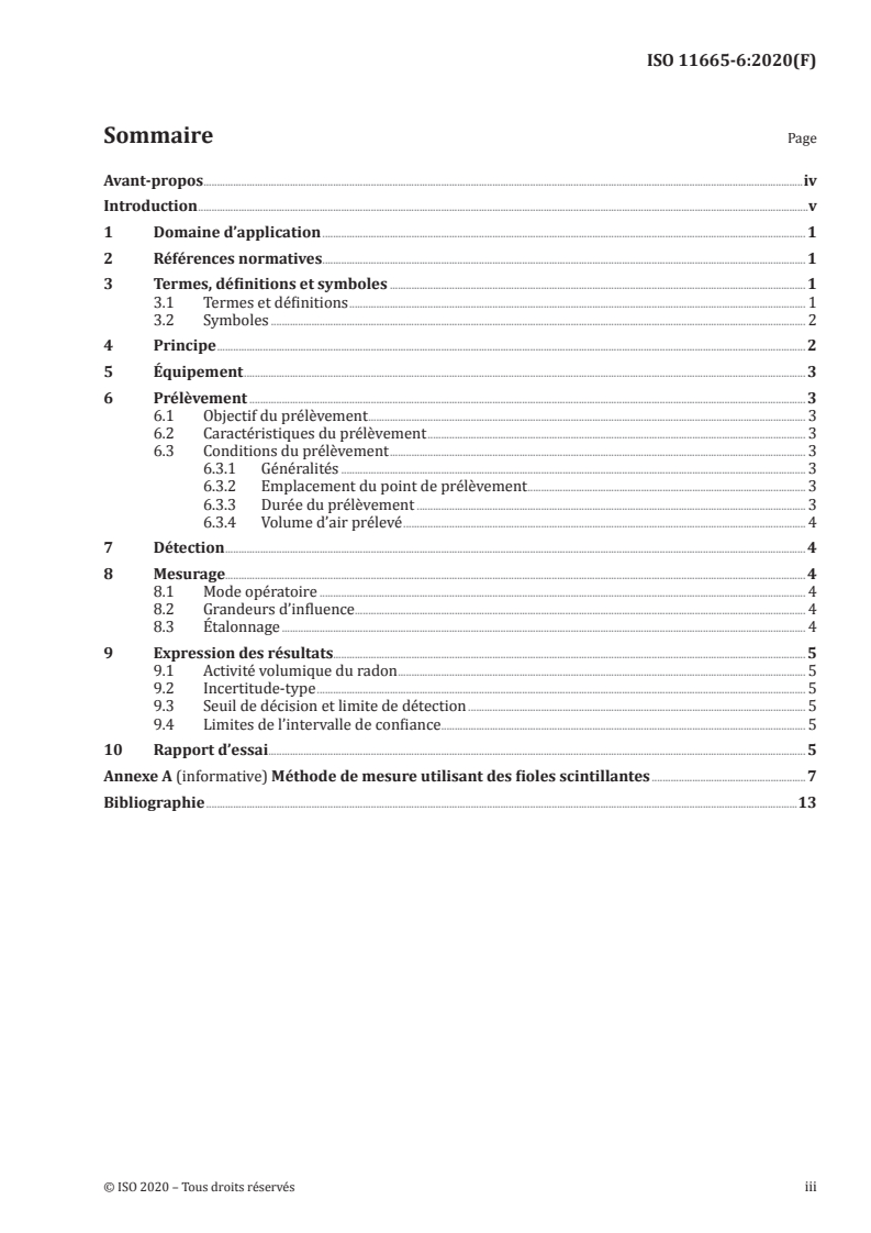 ISO 11665-6:2020 ISO 11665-6:2020 - Mesurage de la radioactivité dans l'environnement — Air: radon 222 — Partie 6: Méthodes de mesure ponctuelle de l'activité volumique/9/2020 - Page 3 preview