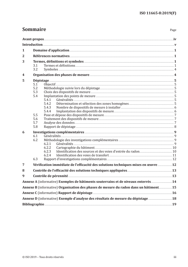 ISO 11665-8:2019 ISO 11665-8:2019 - Mesurage de la radioactivité dans l'environnement — Air: radon 222 — Partie 8: Méthodologies appliquées aux investigations initiales et complémentaires dans les bâtiments/11/2020 - Page 3 preview
