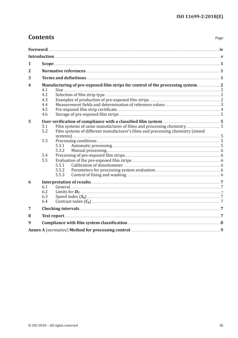 ISO 11699-2:2018 ISO 11699-2:2018 - Non-destructive testing — Industrial radiographic films — Part 2: Control of film processing by means of reference values/7/2018 - Page 3 preview