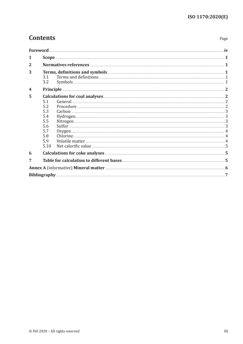 ISO 1170:2020 ISO 1170:2020 - Coal and coke — Calculation of analyses to different bases/9/2020 - Page 3 preview