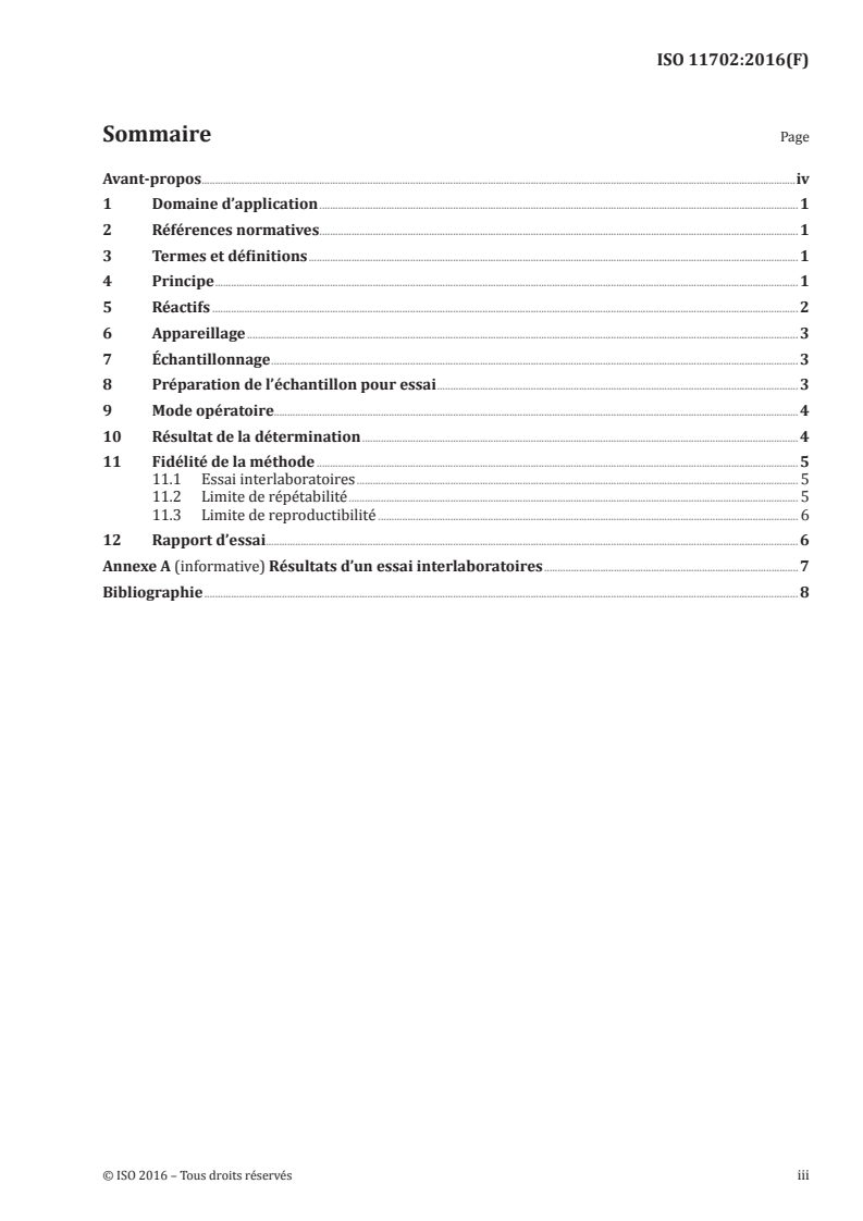 ISO 11702:2016 ISO 11702:2016 - Corps gras d'origines animale et végétale — Détermination enzymatique de la teneur en stérols totaux/14/2016 - Page 3 preview