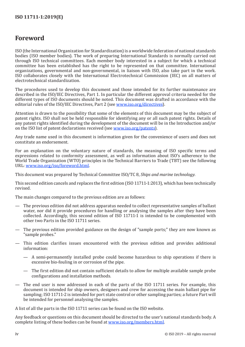 ISO 11711-1:2019 ISO 11711-1:2019 - Ships and marine technology — Aquatic nuisance species — Part 1: Ballast water discharge sample port/20/2019 - Page 4 preview