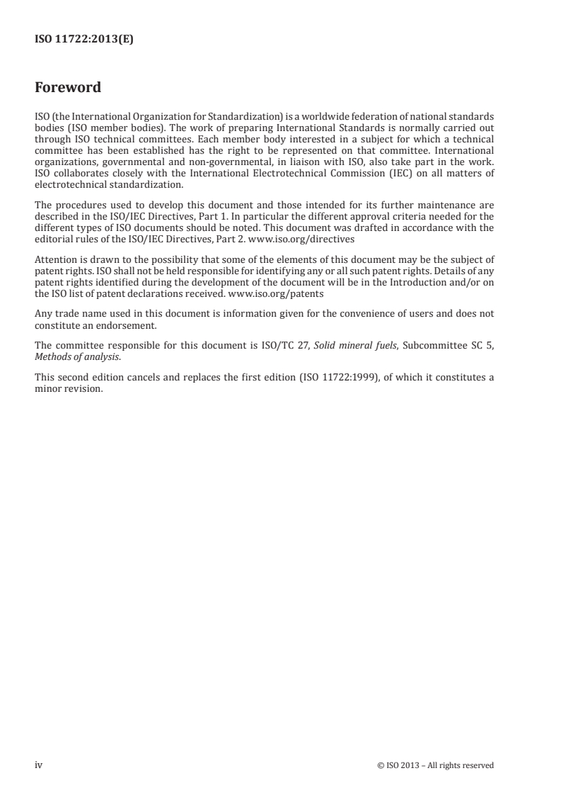 ISO 11722:2013 ISO 11722:2013 - Solid mineral fuels — Hard coal — Determination of moisture in the general analysis test sample by drying in nitrogen/15/2013 - Page 4 preview