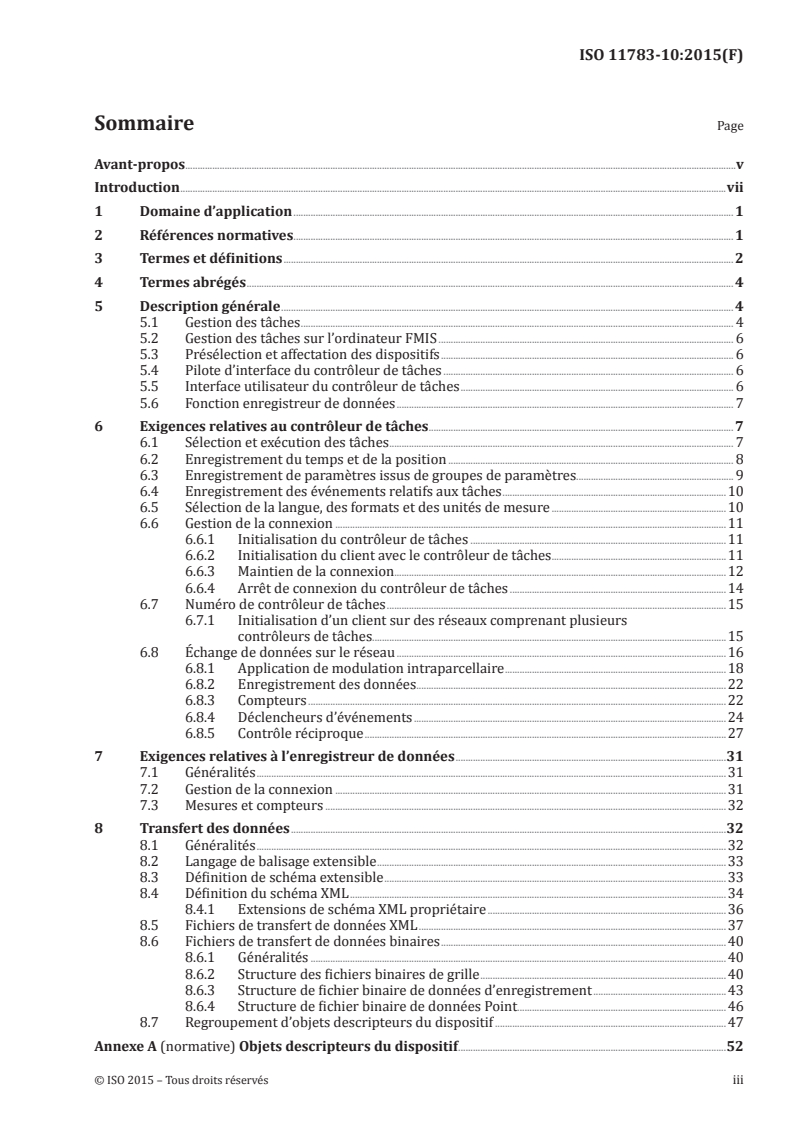 ISO 11783-10:2015 ISO 11783-10:2015 - Tracteurs et matériels agricoles et forestiers — Réseaux de commande et de communication de données en série — Partie 10: Contrôleur de tâches et échange de données des systèmes d'information de gestion/9/2015 - Page 3 preview