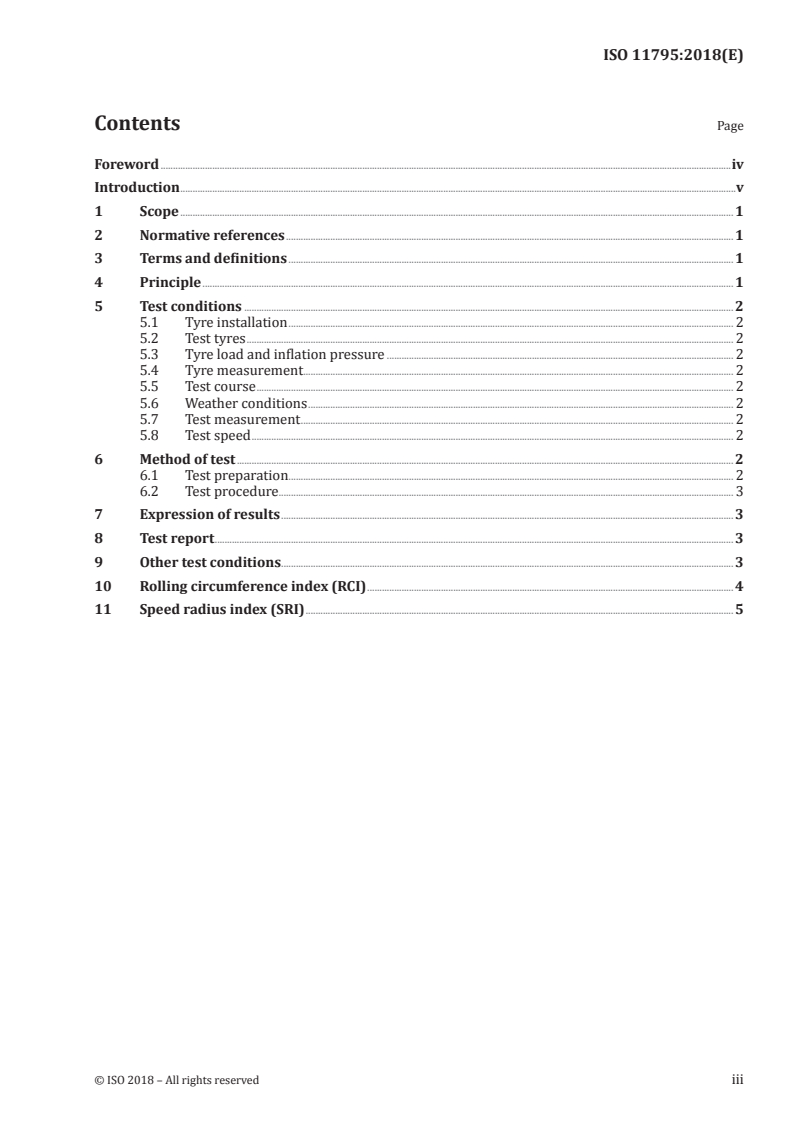 ISO 11795:2018 ISO 11795:2018 - Agricultural tractor drive wheel tyres — Explanation of rolling circumference index (RCI) and speed radius index (SRI) and method of measuring tyre rolling circumference/28/2018 - Page 3 preview