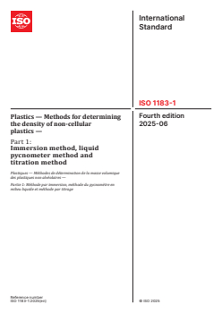 ISO 1183-1:2025 - Plastics — Methods for determining the density of non-cellular plastics — Part 1: Immersion method, liquid pycnometer method and titration method
Released:19. 06. 2025 - Page 1 preview