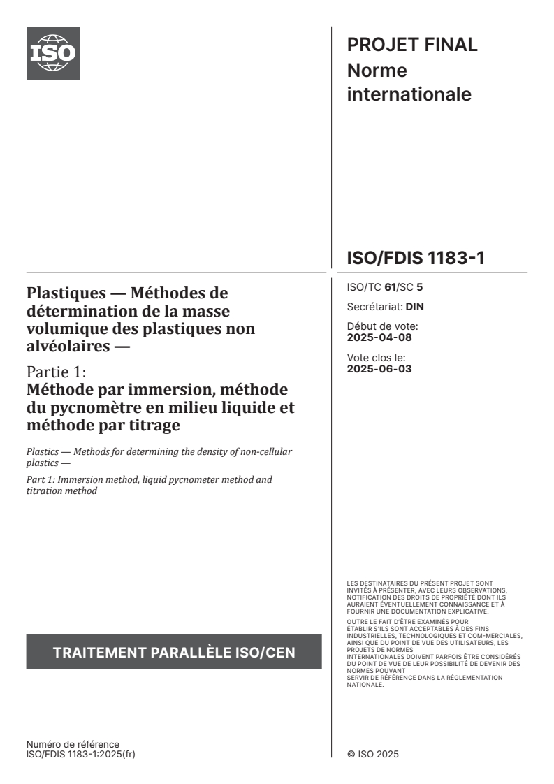 ISO 1183-1 - Plastics — Methods for determining the density of non ...