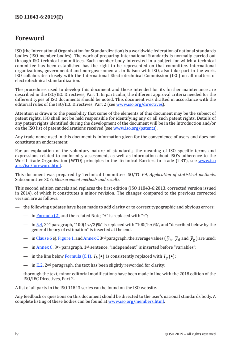 ISO 11843-6:2019 ISO 11843-6:2019 - Capability of detection — Part 6: Methodology for the determination of the critical value and the minimum detectable value in Poisson distributed measurements by normal approximations/18/2019 - Page 4 preview