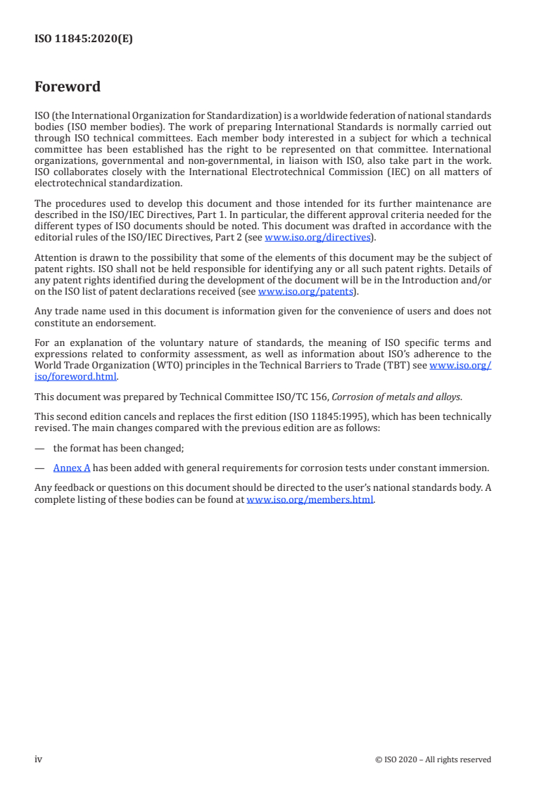 ISO 11845:2020 ISO 11845:2020 - Corrosion of metals and alloys — General principles for corrosion testing/2/2020 - Page 4 preview