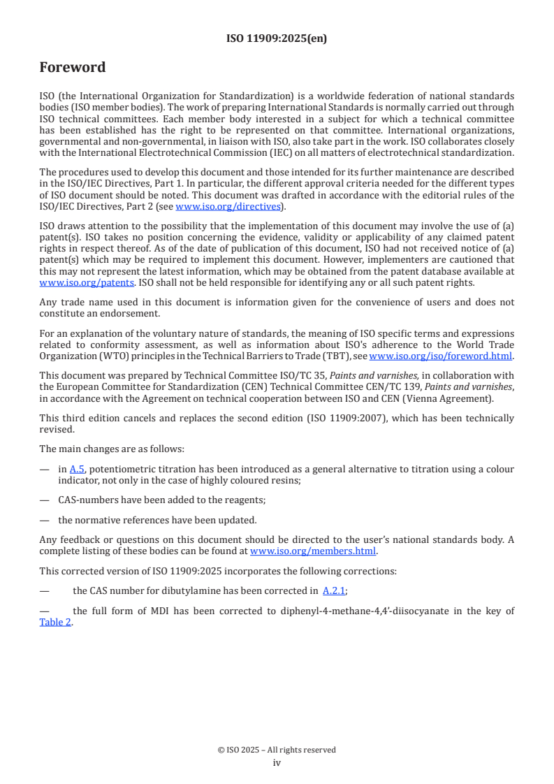 ISO 11909:2025 ISO 11909:2025 - Binders for paints and varnishes — Polyisocyanate resins — General methods of test - Page 4 preview