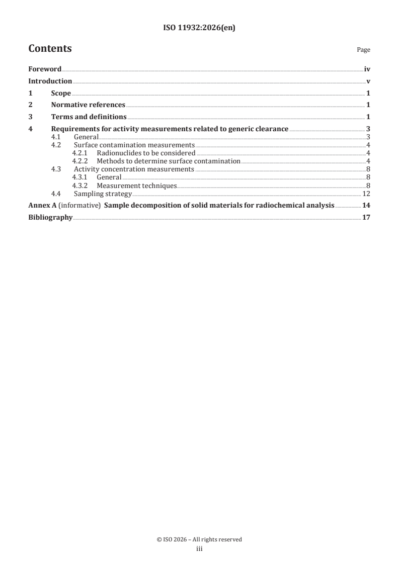 ISO 11932:2026 ISO 11932:2026 - Activity measurements of solid materials considered for recycling, re-use or disposal as non-radioactive waste - Page 3 preview