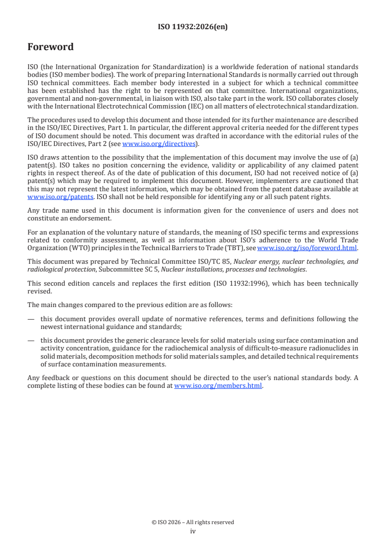 ISO 11932:2026 ISO 11932:2026 - Activity measurements of solid materials considered for recycling, re-use or disposal as non-radioactive waste - Page 4 preview