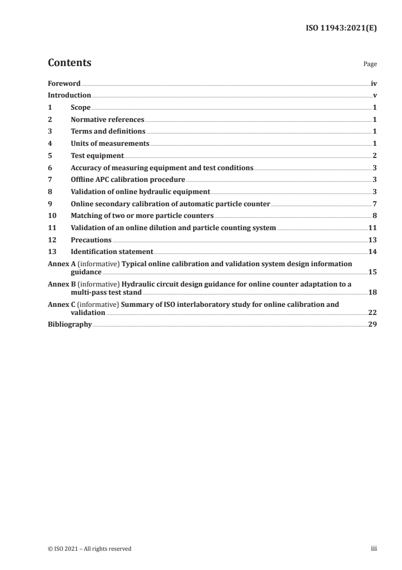 ISO 11943:2021 ISO 11943:2021 - Hydraulic fluid power — Online automatic particle-counting systems for liquids — Methods of calibration and validation/10/2021 - Page 3 preview
