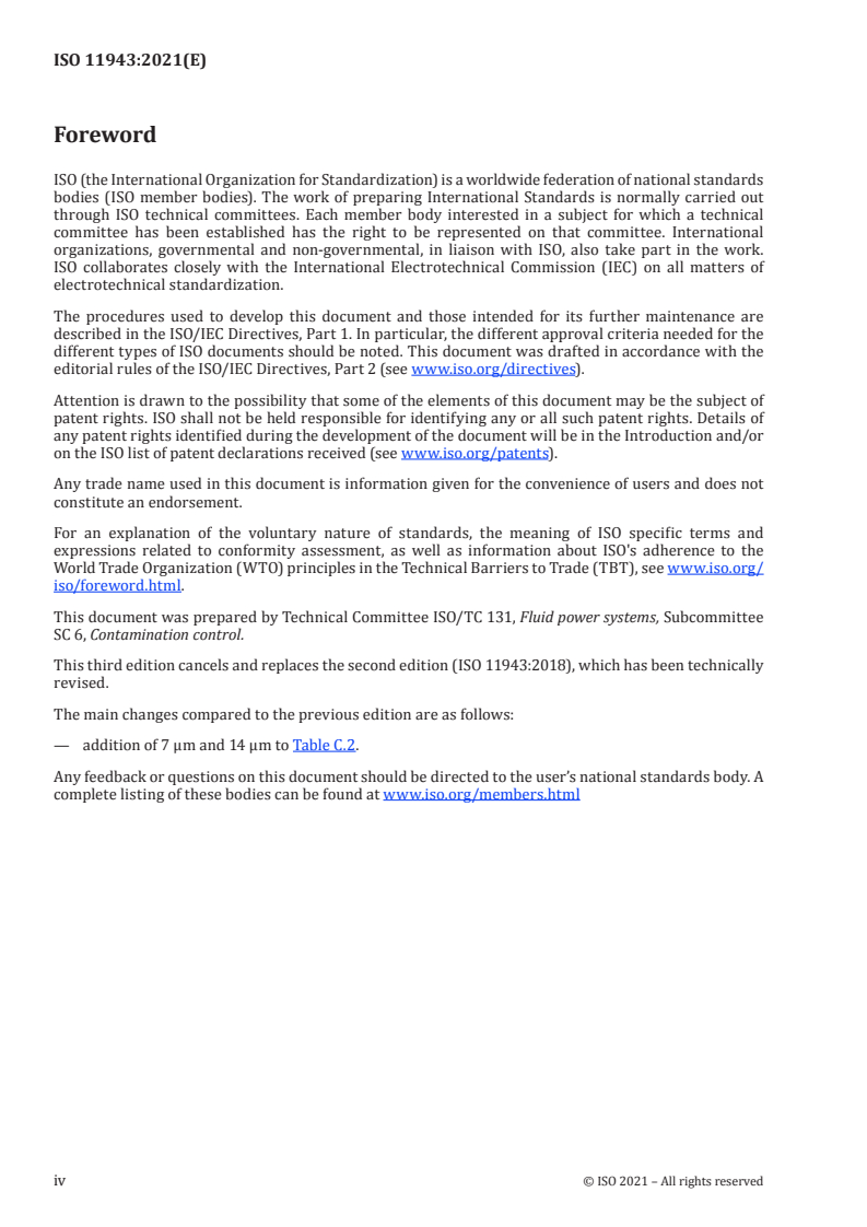 ISO 11943:2021 ISO 11943:2021 - Hydraulic fluid power — Online automatic particle-counting systems for liquids — Methods of calibration and validation/10/2021 - Page 4 preview