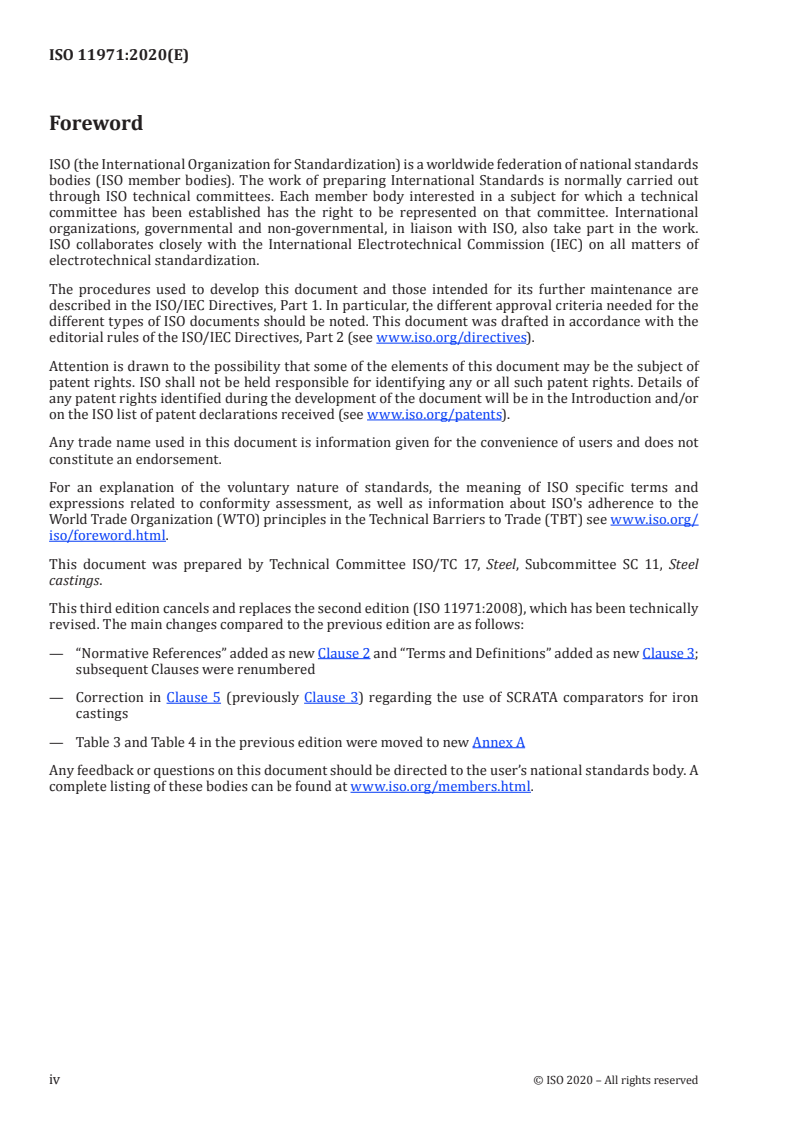 ISO 11971:2020 ISO 11971:2020 - Steel and iron castings — Visual testing of surface quality/13/2020 - Page 4 preview