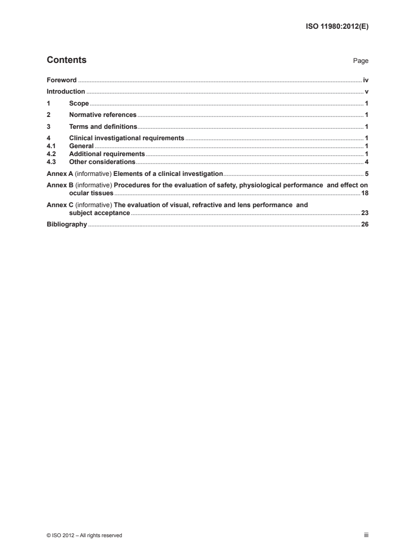 ISO 11980:2012 ISO 11980:2012 - Ophthalmic optics — Contact lenses and contact lens care products — Guidance for clinical investigations/5/2012 - Page 3 preview