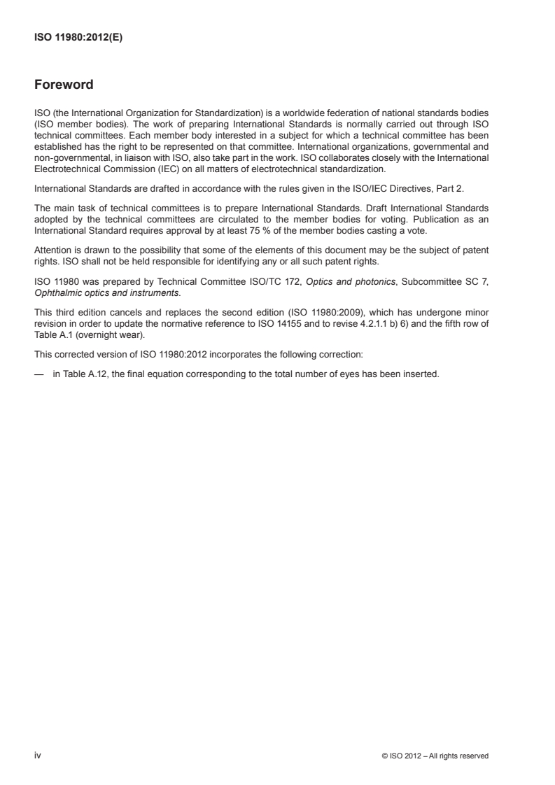 ISO 11980:2012 ISO 11980:2012 - Ophthalmic optics — Contact lenses and contact lens care products — Guidance for clinical investigations/5/2012 - Page 4 preview