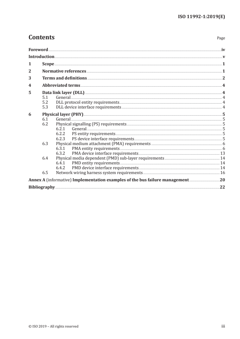 ISO 11992-1:2019 ISO 11992-1:2019 - Road vehicles — Interchange of digital information on electrical connections between towing and towed vehicles — Part 1: Physical and data-link layers/2/2019 - Page 3 preview