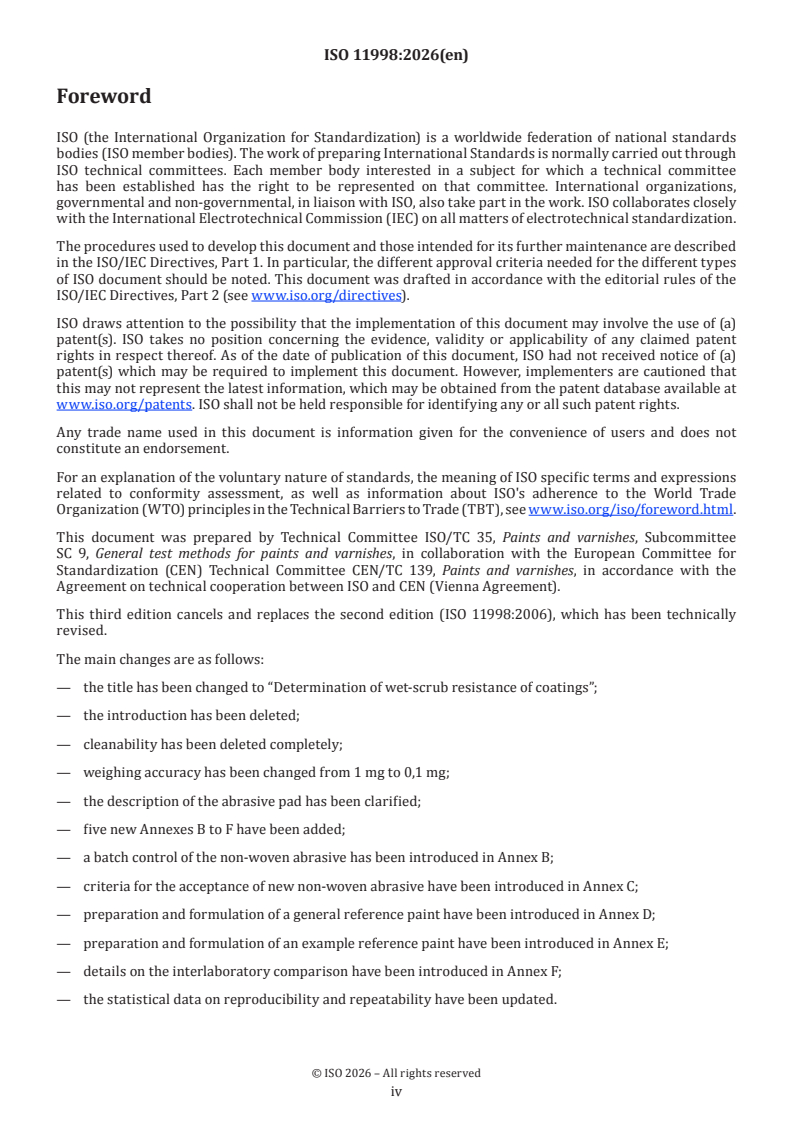 ISO 11998:2026 ISO 11998:2026 - Paints and varnishes — Determination of wet-scrub resistance of coatings - Page 4 preview